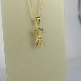 Colar Pingente Menina com Zircônia Colorida Banhado em Ouro 18k - Dourado