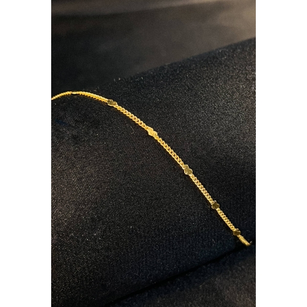 Tornozeleira com Micro Corações na Corrente Banhado em Ouro 18k - Dourado