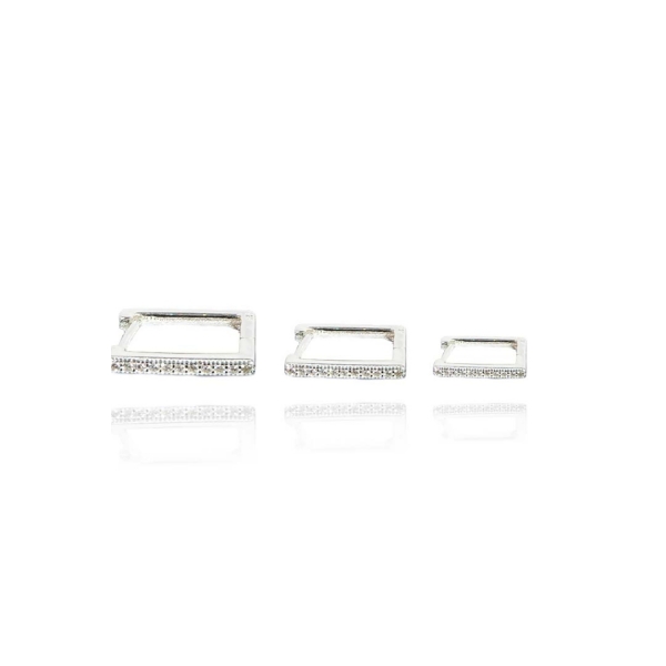 Trio de Argolinhas Quadradas com Zircônia em Prata 925 - Prateado