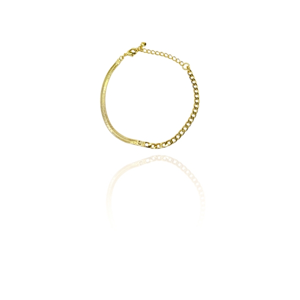Pulseira Meia Fita Meia Corrente Banhado em Ouro 18k - Dourado