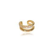 Piercing Fake Duas Tiras Lisa e Outra com Zircônias Banhado em Ouro 18k