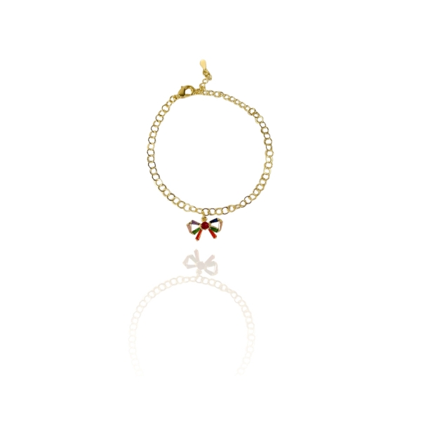 Pulseira Com Laço De Zircônias Coloridas Banhado em Ouro 18k - Dourado