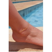 Tornozeleira com Micro Corações na Corrente Banhado em Ouro 18k - Dourado