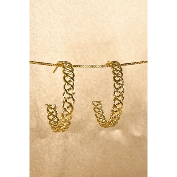 Brinco Argola Média Trabalhada com Vazado Banhado em Ouro 18k - Dourado