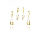Brinco Duo Argolinha Chave e Cadeado Banhado em Ouro 18k - Dourado