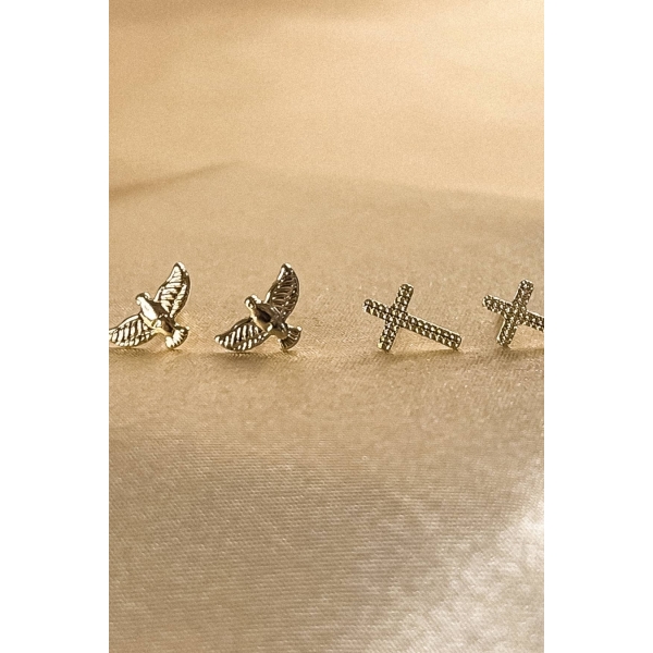 Duo de Cruz e Espírito Santo Banhado em Ouro 18k - Dourado