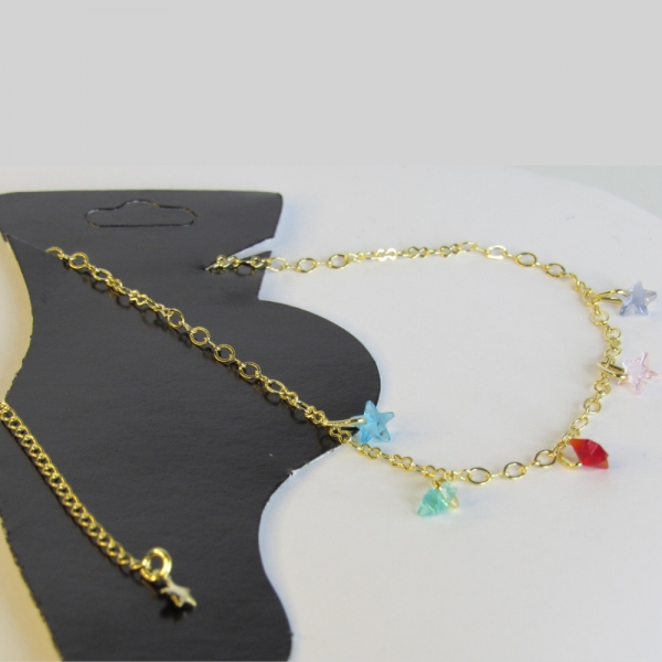 Tornozeleira de Estrelas de Zircônias Banhado em Ouro 18k - Dourado