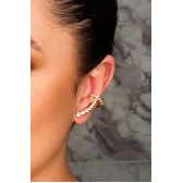 Brinco Ear Cuff com Piercing Fake e Zircônias Branca Banhado em Ouro 18k - Dourado