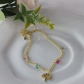 Pulseira Árvore da Vida Com Zircônias Coloridas Banhado em Ouro 18k - Dourado