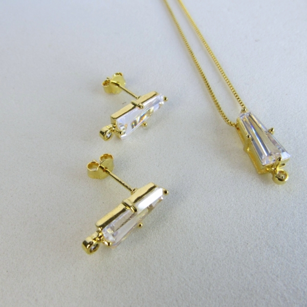 Conjunto Trapézio em Zircônia - Dourado