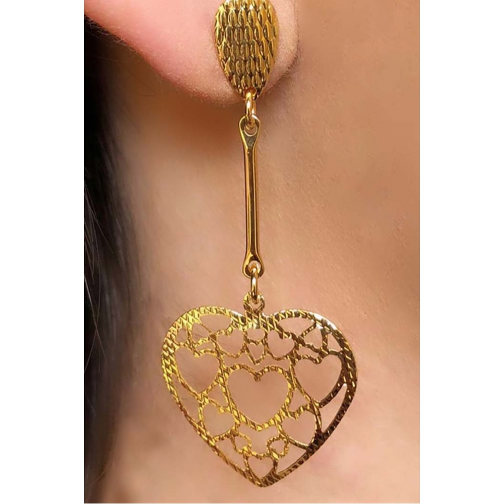 Brinco Médio com Corações Vazados Banhado em Ouro 18k - Dourado