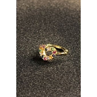 Piercing Fake Com Coração de Zircônias Coloridas Banhado em Ouro 18k