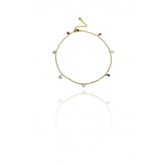Tornozeleira Com Zircônia Coloridas Banhado em Ouro 18k