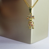 Colar Pingente Menina com Zircônia Colorida Banhado em Ouro 18k - Dourado