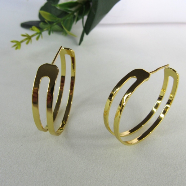 Brinco Argola Media Dupla Vazada Banhado em Ouro 18k - Dourado