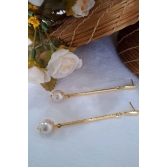 Brinco Fio Trabalhado com Perola na Ponta Banhado em Ouro 18k - Dourado