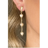 Brinco Com Três Pérolas Em Formato De Coração Banhado em Ouro 18k - Dourado