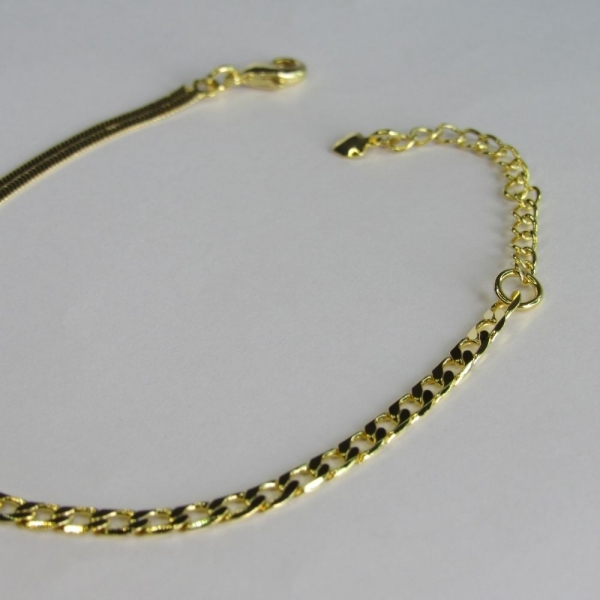 Pulseira Meia Fita Meia Corrente Banhado em Ouro 18k - Dourado