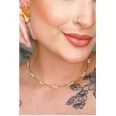 Colar Choker com Mini Pérolas na Corrente Banhado em Ouro 18k - Dourado