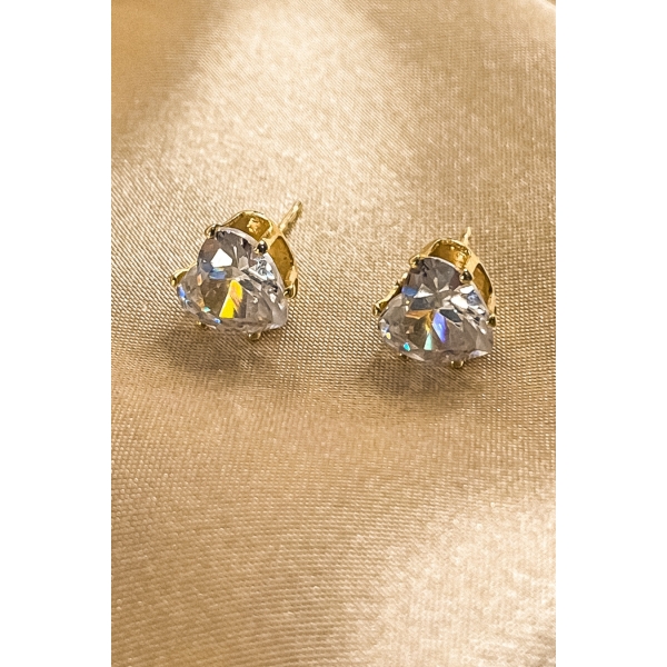 Brinco Zircônias de Coração Grande Banhado em Ouro 18k - Dourado