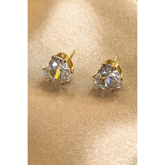 Brinco Zircônias de Coração Grande Banhado em Ouro 18k