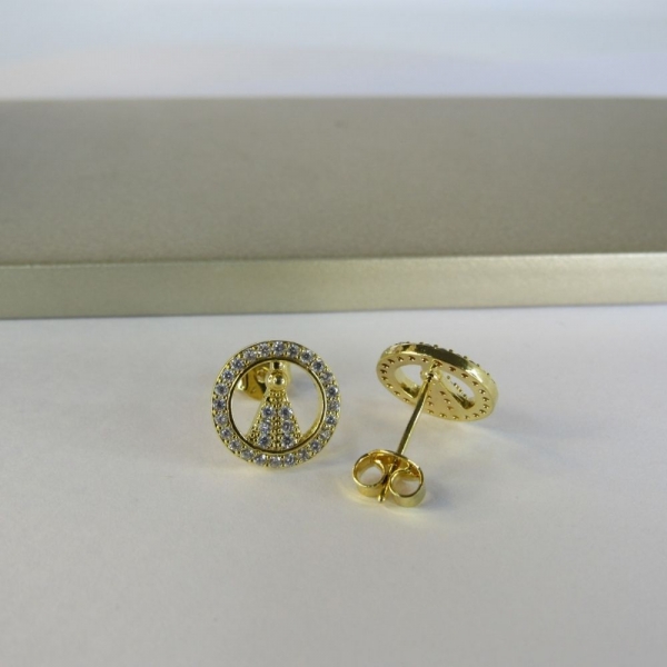 Brinco Mini Zircônias de Nossa Senhora Banhado em Ouro 18k - Dourado