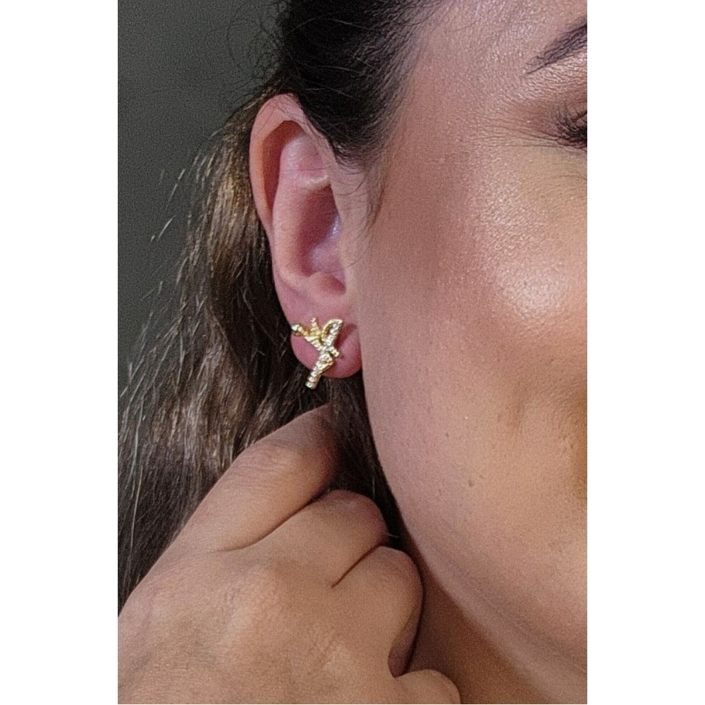 Brinco Fé com Zircônias Banhado em Ouro 18k - Dourado