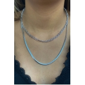 Colar Duplo com Correntes Grossas Banhado em Ródio Branco - Prateado