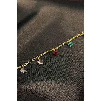 Tornozeleira de Estrelas de Zircônias Banhado em Ouro 18k