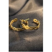 Brinco Argola Média com Vazados Ovais Banhado em Ouro 18k - Dourado