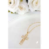 Colar com Pingente de Cruz e Face de Jesus Banhado em Ouro 18k - Dourado