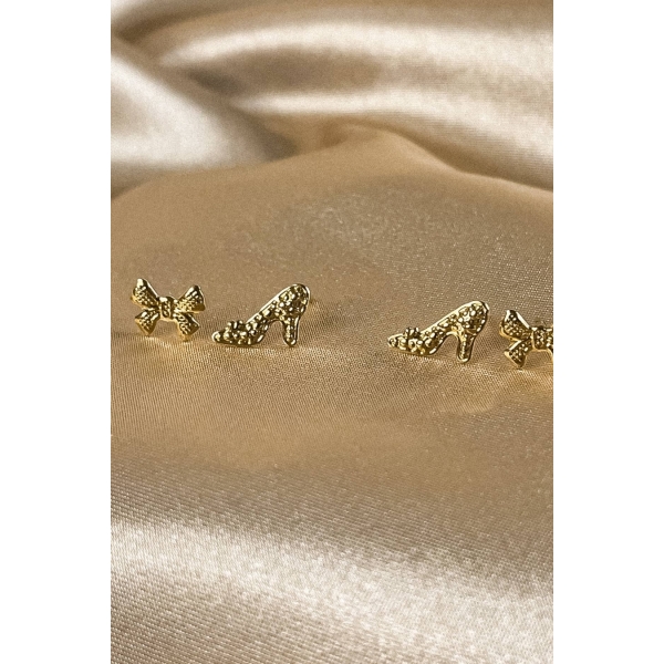 Duo de Sapatinho e Laço Banhado em Ouro 18k - Dourado