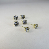 Trio de Zircônia Quadrada Lavanda Banhado em Ouro 18k - Dourado