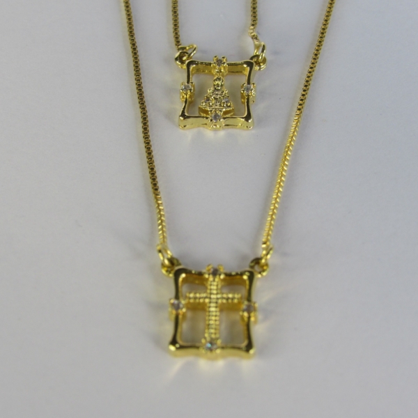 Escapulário Nossa Senhora Aparecida Com Zircônia Banhado em Ouro 18k - Dourado