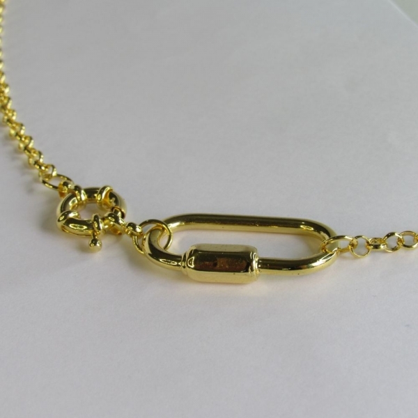 Colar Corrente de Elo Largo com Fecho Boia e Mosquetão Banhado em Ouro 18k - Dourado