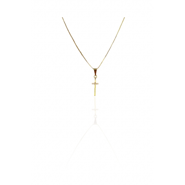 Colar Pingente Cruz com Detalhe de Zircônia Banhado em Ouro 18k - Dourado