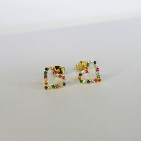 Brinco Coração Pequeno com Zircônias Banhado em Ouro 18k - Dourado