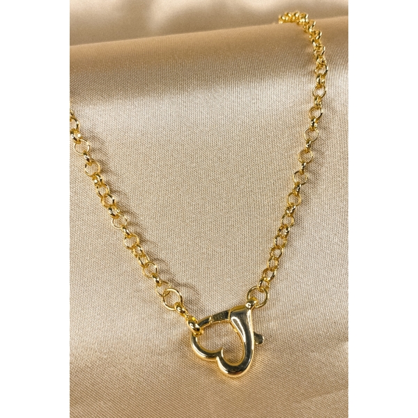 Colar com Corrente Dourada e Fecho de Coração Banhado em Ouro 18k - Dourado
