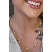 Colar com Corrente de Mini Pérolas Banhado em Ouro 18k - Dourado