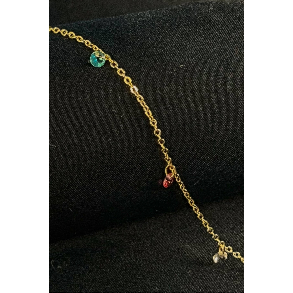 Tornozeleira Com Zircônia Coloridas Banhado em Ouro 18k - Dourado