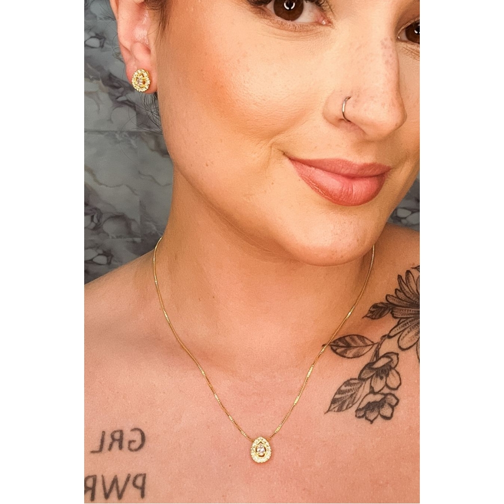Conjunto de Gotas com Zircônias - Dourado