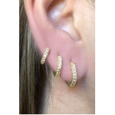 Trio de Brincos de Argolinha com Fio Lateral Banhado em Ouro 18k - Dourado