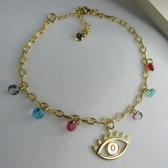 Pulseira Olho Grego Com Zircônias Coloridas Banhado em Ouro 18k - Dourado