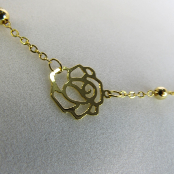 Colar Longo com Bolinha e Flor Banhado em Ouro 18k - Dourado