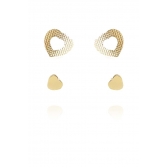 Duo Coração Pequeno e Coração Vazado Trabalhado Banhado em Ouro 18k - Dourado