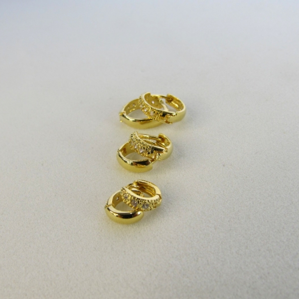 Trio de Argolinhas Com Zirconia Banhado em Ouro 18k - Dourado
