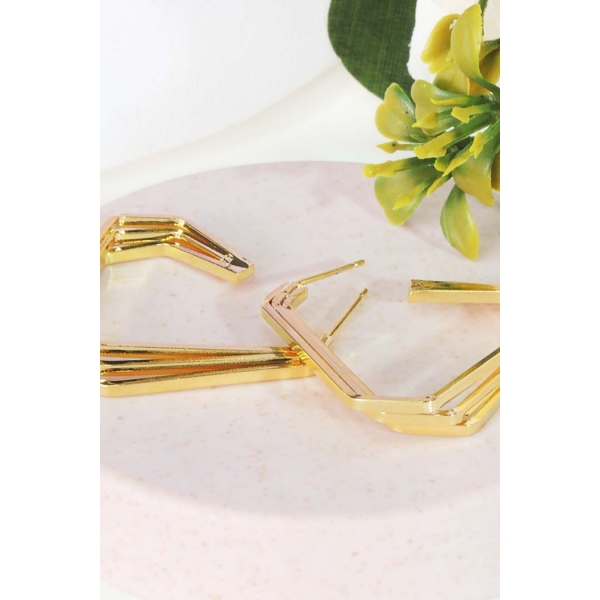 Brinco Argola Três Triangulos Banhado em Ouro 18k - Dourado