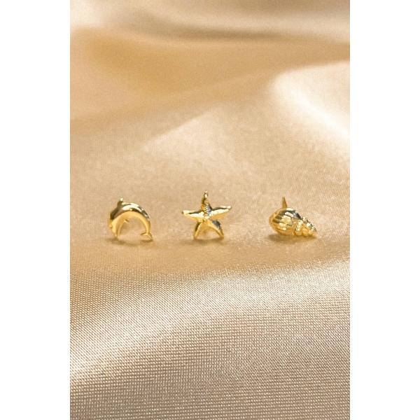 Trio de Brincos Marinhos Banhado em Ouro 18k - Dourado