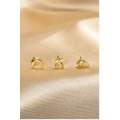 Trio de Brincos Marinhos Banhado em Ouro 18k - Dourado