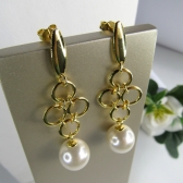 Brinco Grande de Fio com Circulo Dourado e Pérola Banhado em Ouro 18k - Dourado